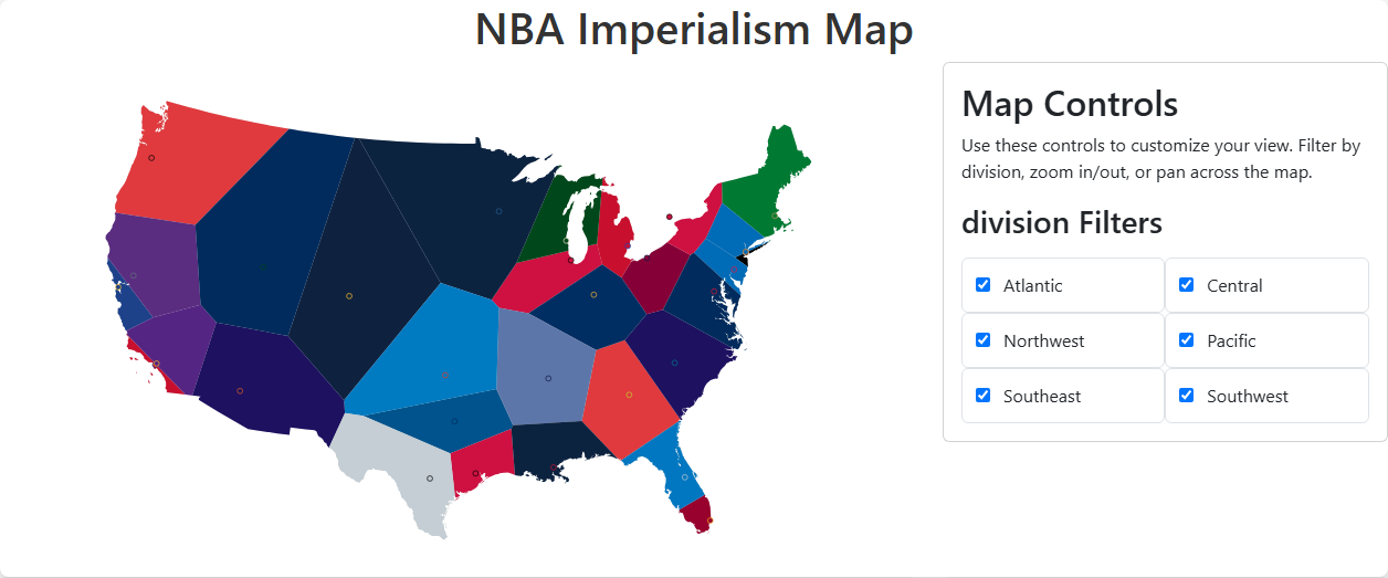 Static preview of the NBA Imperialism Map | Basketball Territory Conquest Tracker territory map